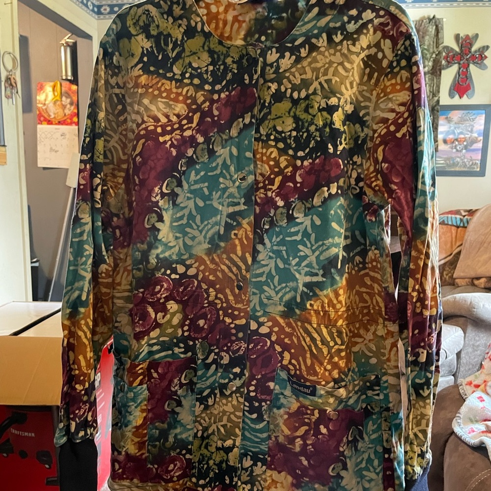 Long sleeve button up scrub top
